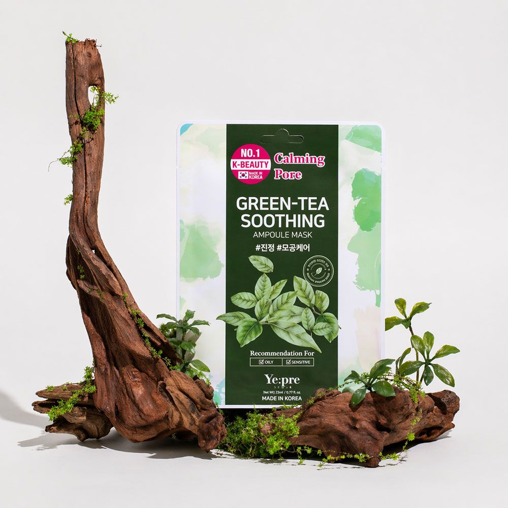 Ye:pre Green Tea Soothing Ampoule Mask 10 Sheets Vegan Low pH Sensitive Skin Care _ Made in KOREA